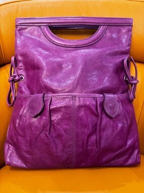 Maurizio Taiuti Italian Leather Magenta Slouchy Hobo Large Statement Bag